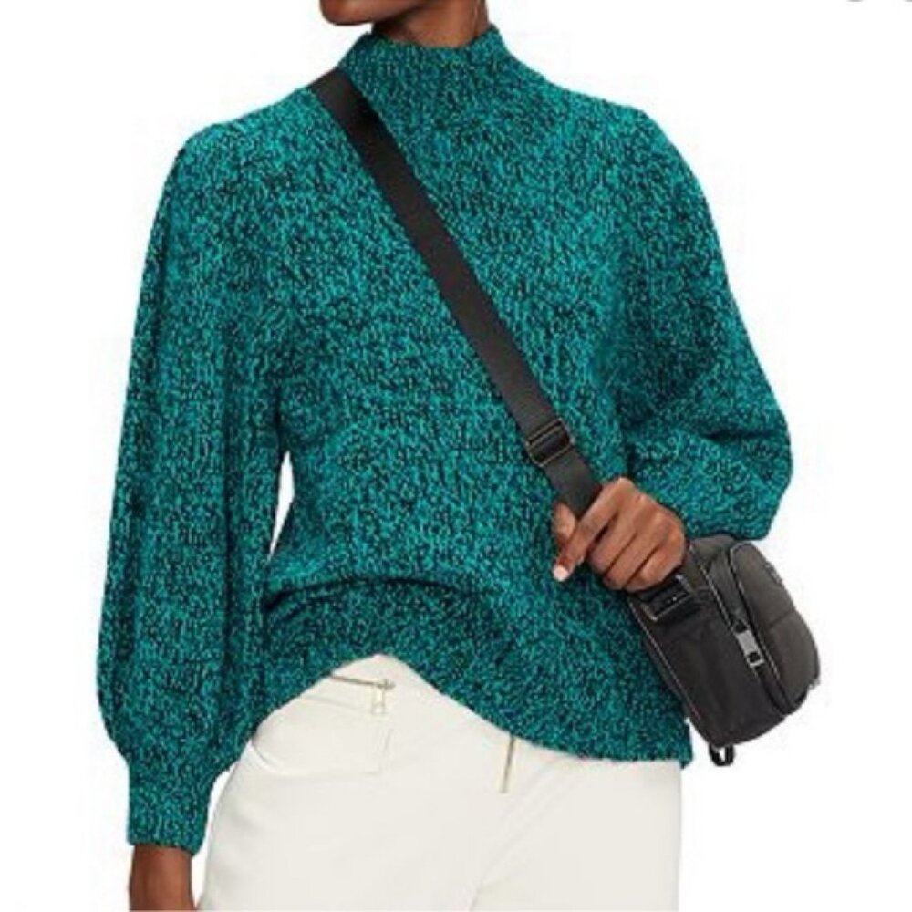Ted Baker Elvinaa Chunky Wool Cashmere Blend Blouson Sleeve Green Women's Sz 8